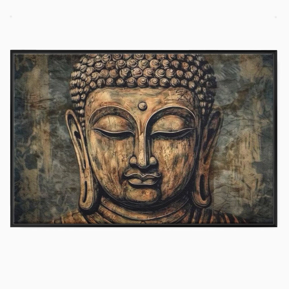Tablou canvas cu tablou canvas cu capul lui buddha, in rama de aluminiu negru